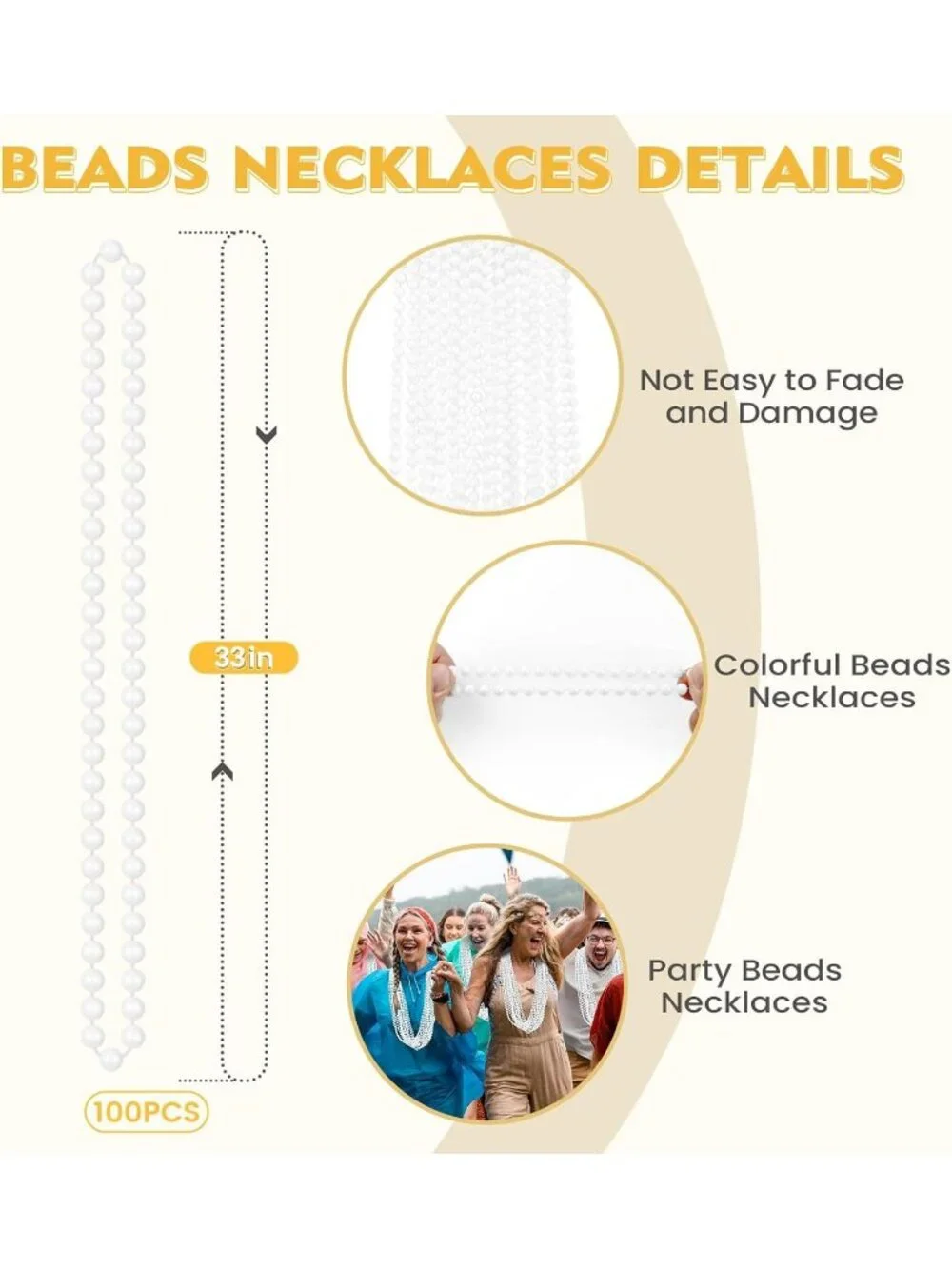 100PCS White Mardi Gras Bead Necklaces 33
